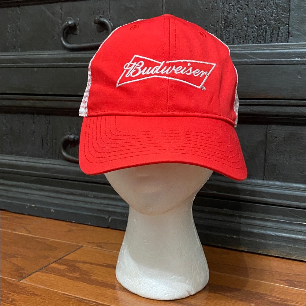Budweiser Beer Red White Truckers Hat Cap Adjustable - One Size Fits All